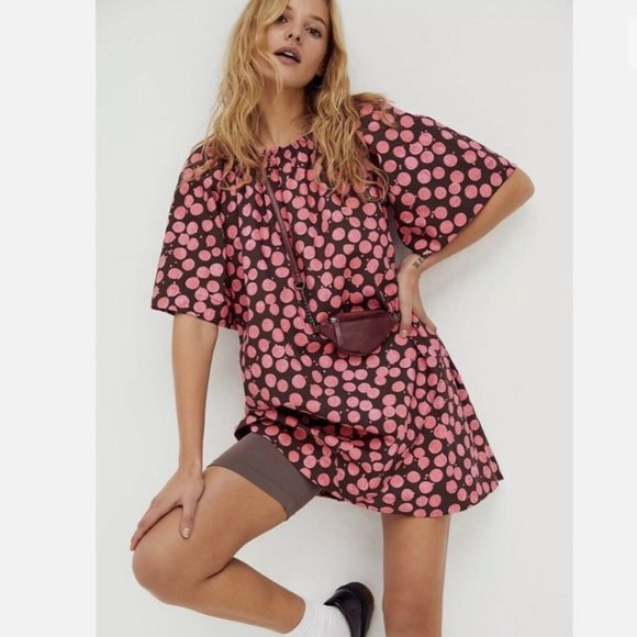 Free People Pink/Chocolate Combo Jodie Printed Tunic Flowy Oversized top size XS - Picture 6 of 10